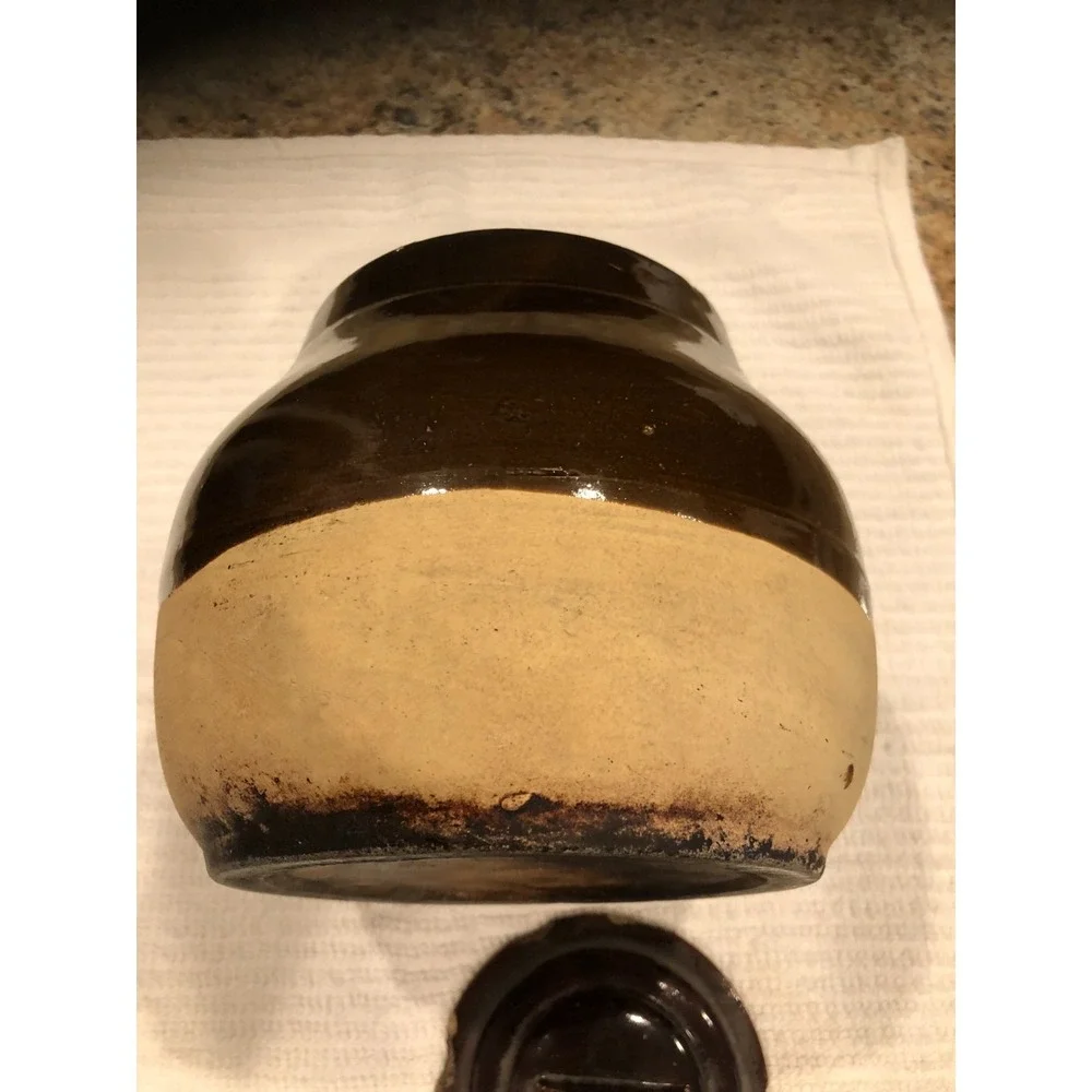 Antique Stoneware Bean Pot With Lid